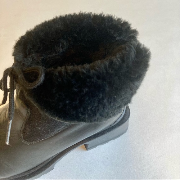 Fait au Canada Black Leather Fur Lining Lace Up Boots size 9 - Picture 10 of 16